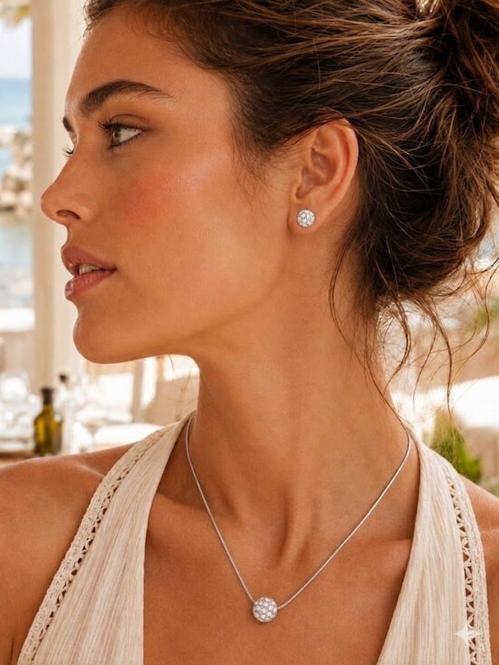 New Fireball Austrian Crystal Silver Pendant Necklace & Stud Earrings Bundle Set
